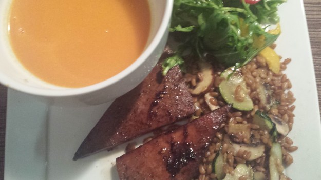 Carrot coconut soup and Tofu triangles